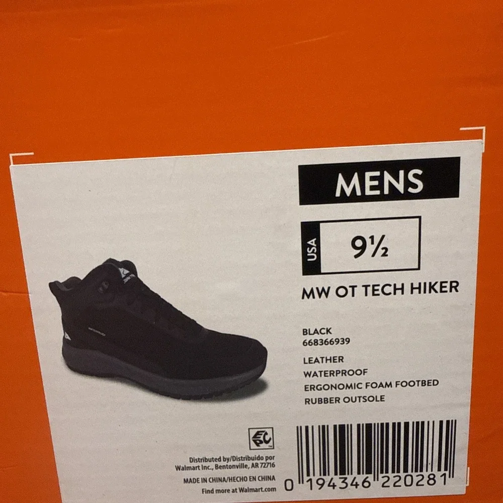 Ozark Trail Tech Hiker Black Leather Waterproof Mens Size 9.5